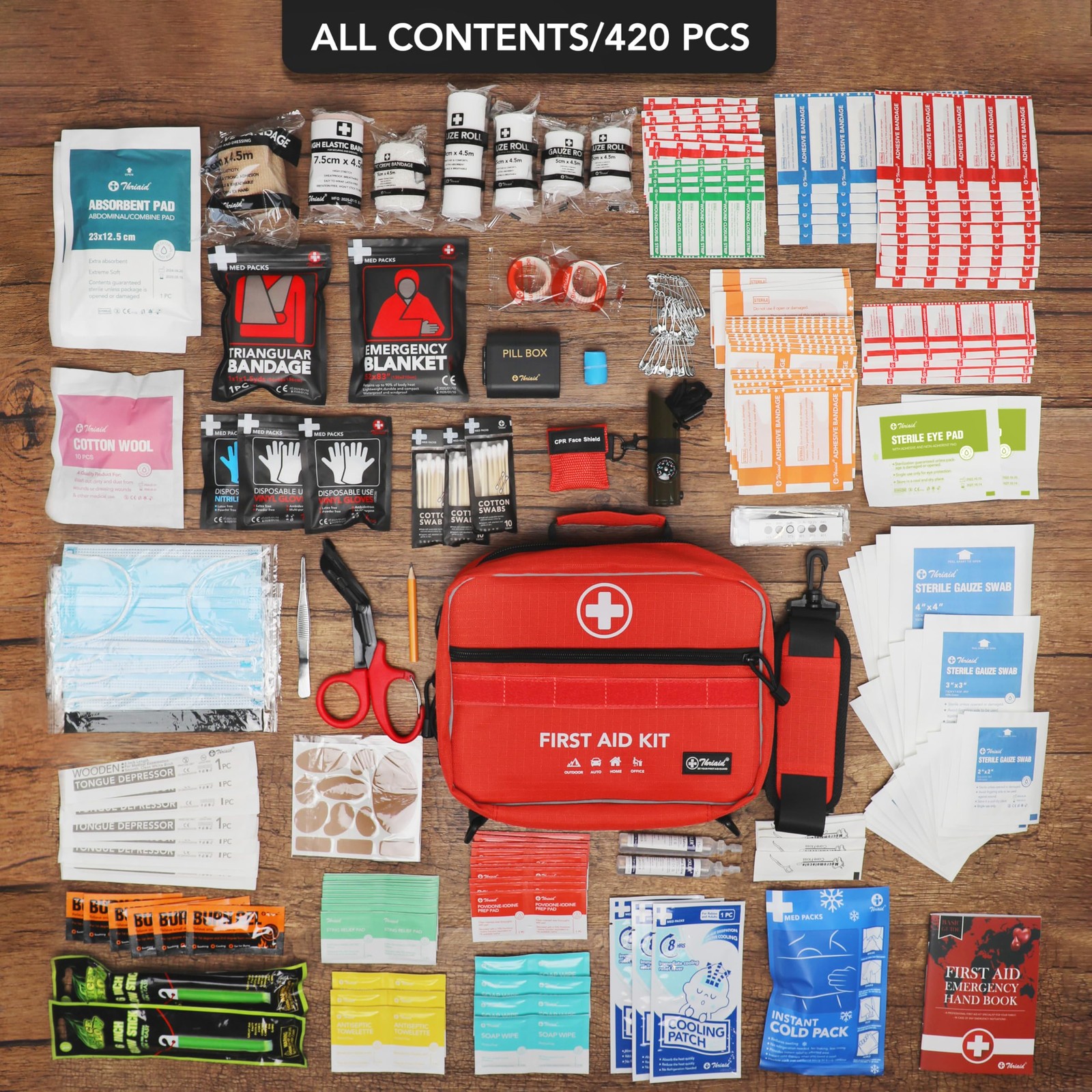 430 Piece First Aid Kit, Well-Organized Premium Waterproof Compact Trauma Kit…