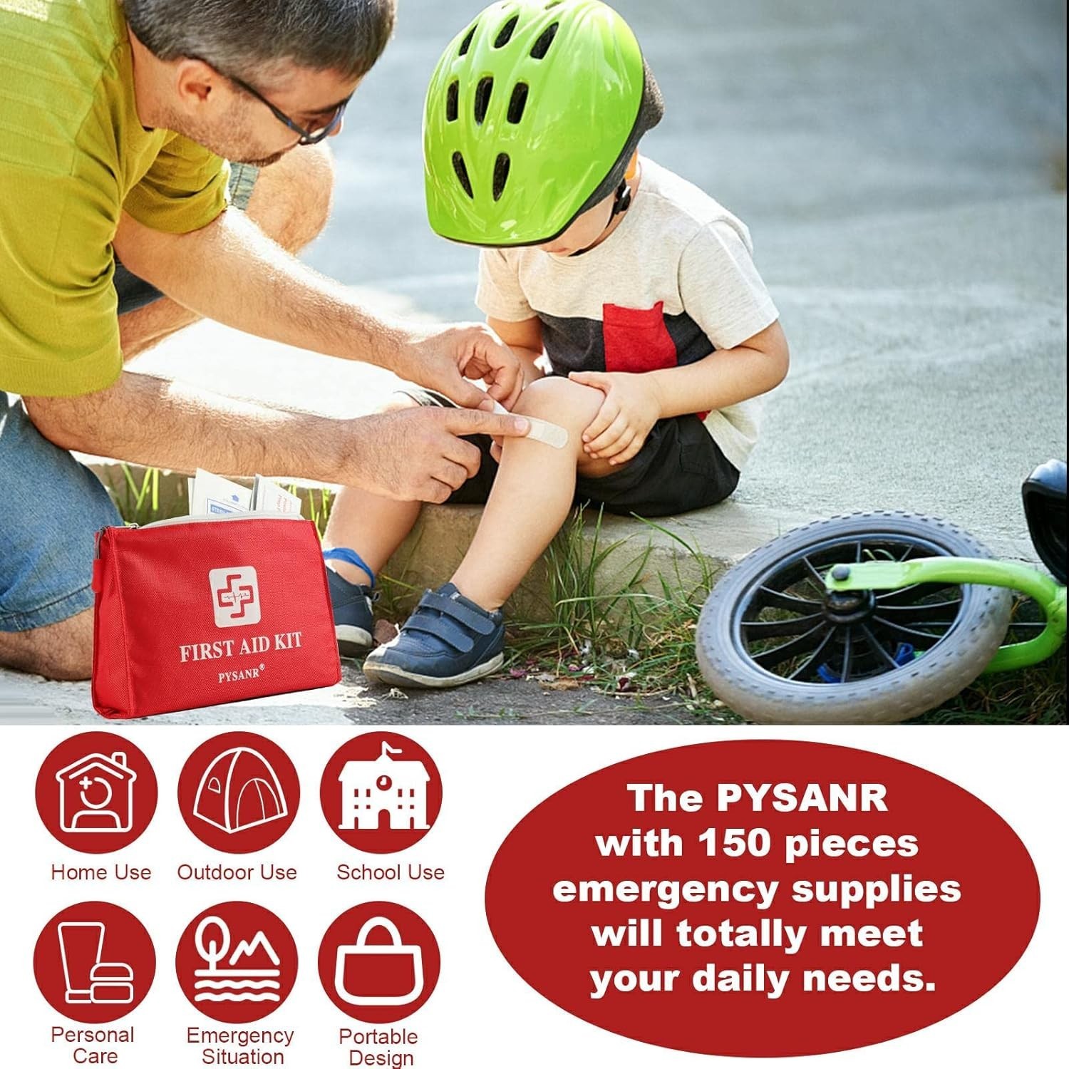 Emergency First Aid Kit – 150 Pieces Include Scissors & Foil Blanket, Portable