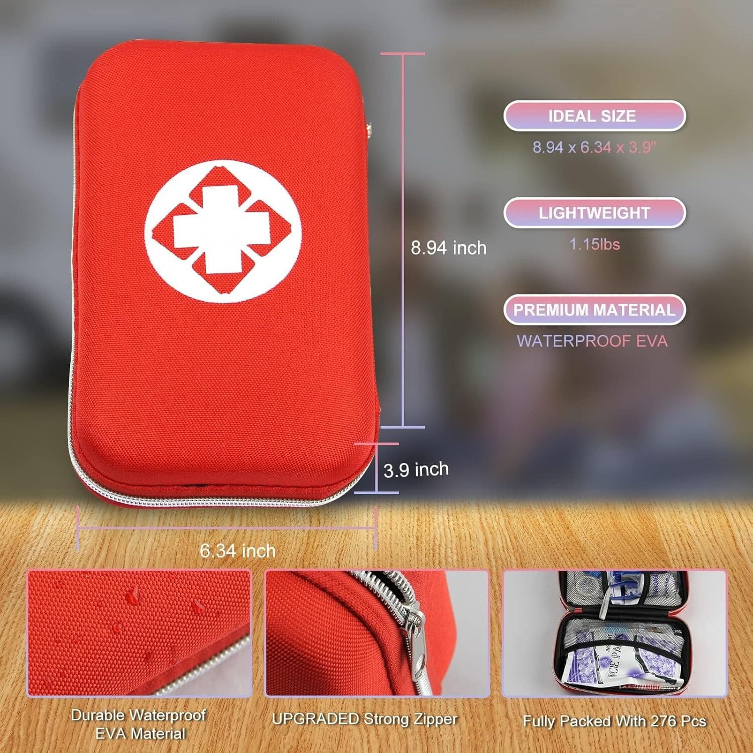 Lightweight 276PC First Aid and Emergency Supplies Kit – Waterproof & Portable