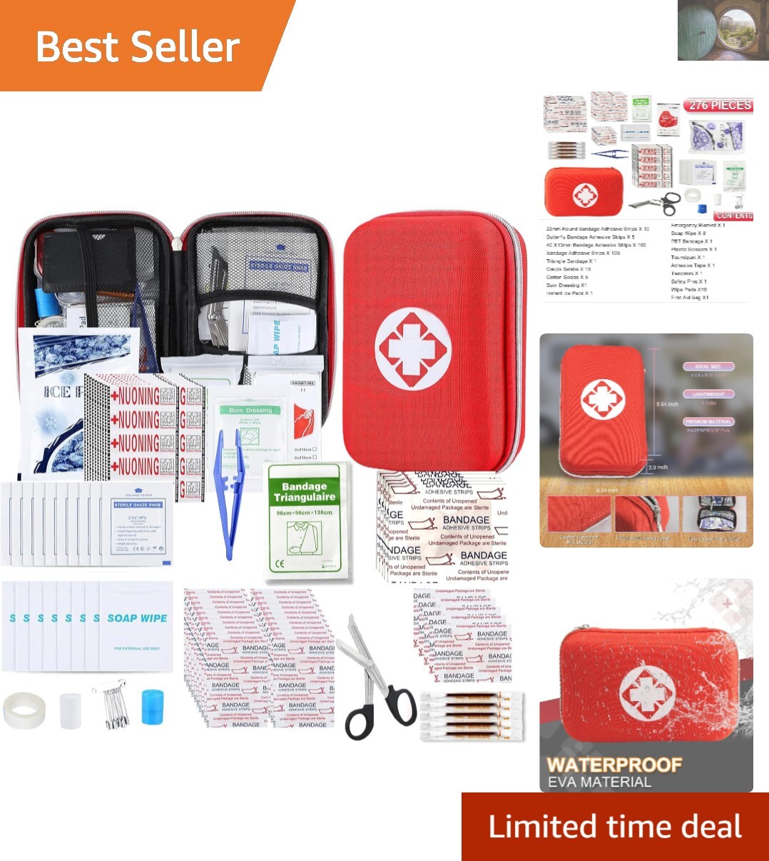 Lightweight 276PC First Aid and Emergency Supplies Kit – Waterproof & Portable