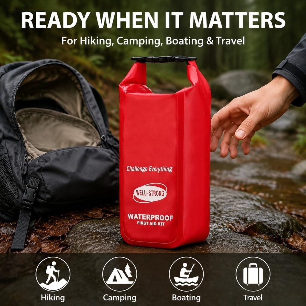 Waterproof Marine First Aid Kit Roll Top Emergency Kit for Boating Camping Red