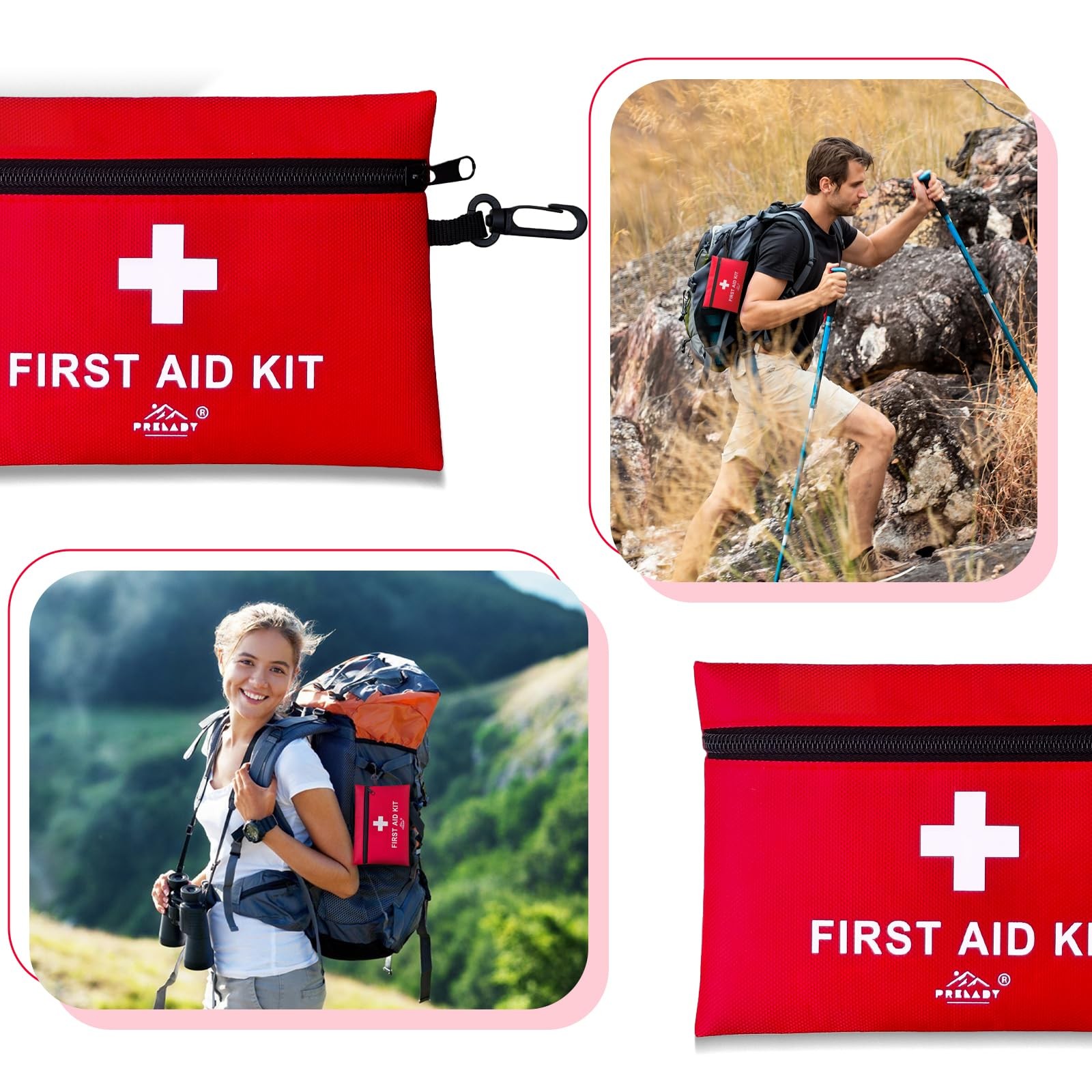 152 Piece TSA Approved First Aid Kit for Travel, Camping, Home – Red