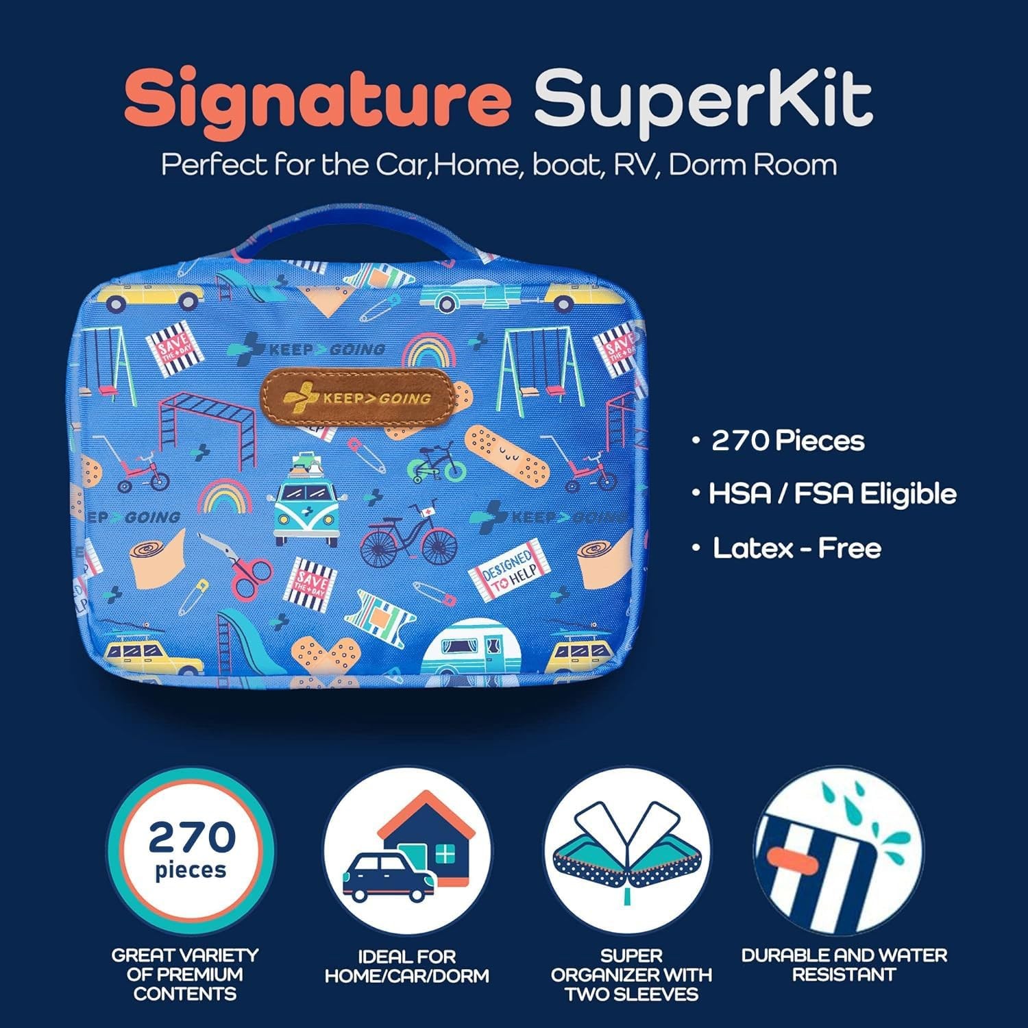 KeepGoing Large Home First Aid Kit for – 270 Pc. for Car, Home, Dorm, & Boat …