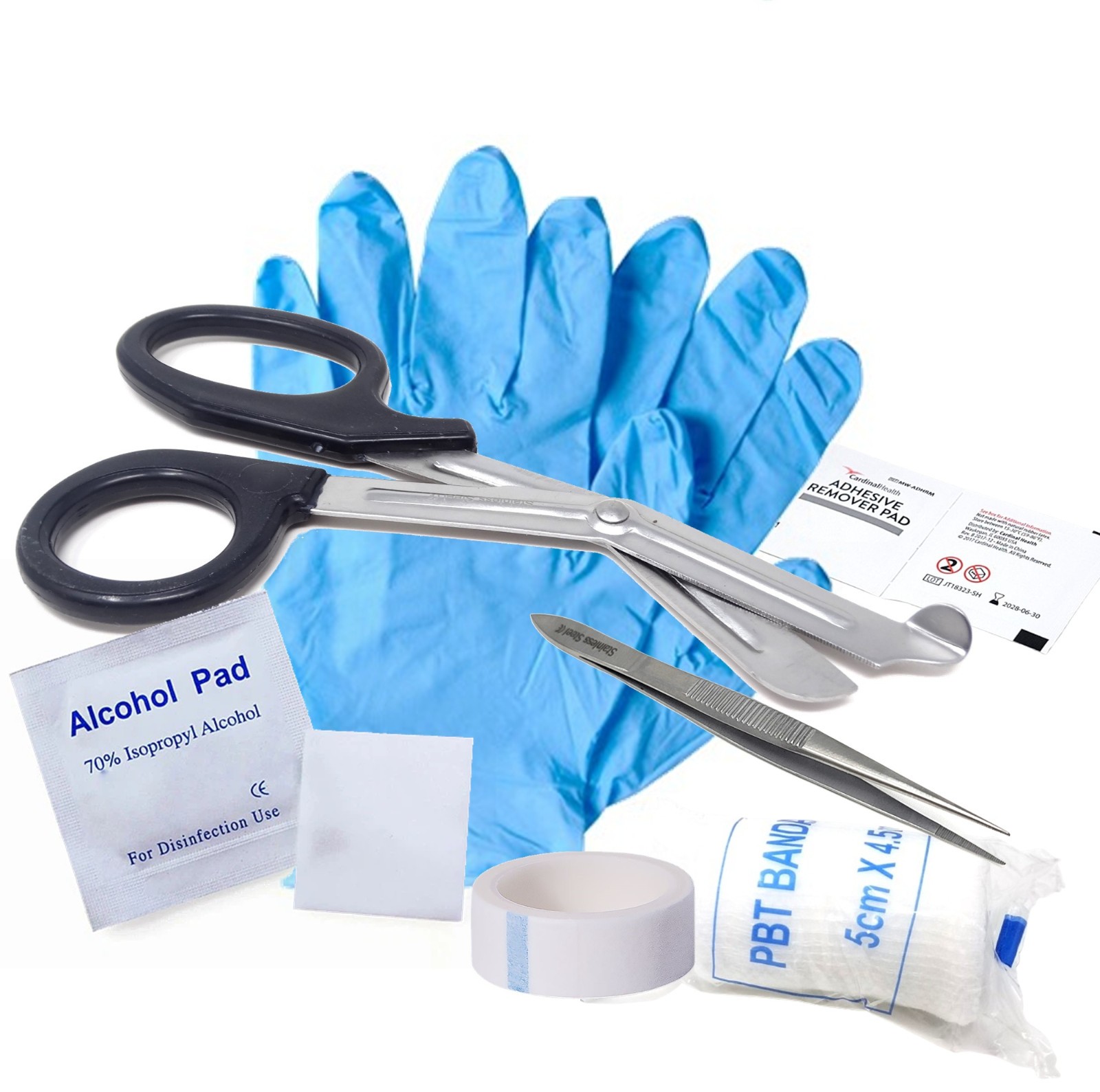 9 Piece Tape Gloves Scissors Tweezers First Aid Camping Survival Emergency Kit