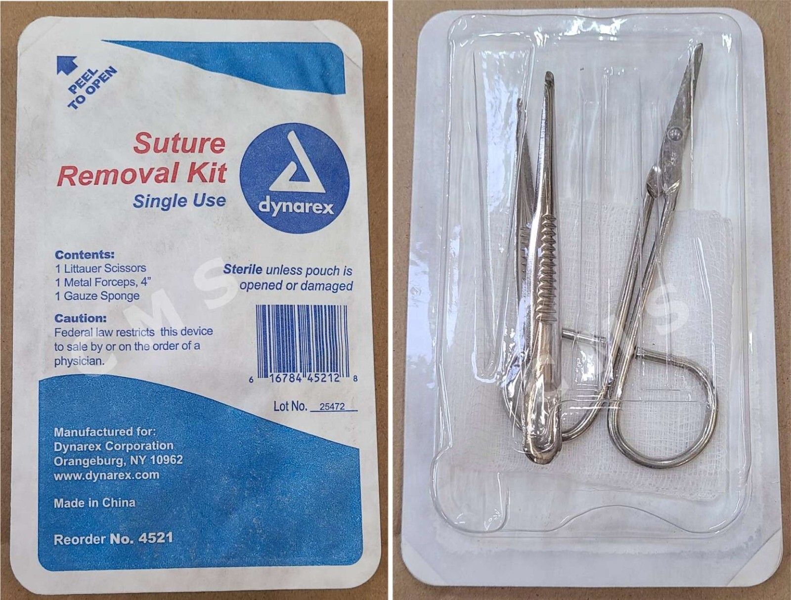 DynarexSuture Staple Removal Kit Single Use Sterile Tray Littauer Scissors 4521