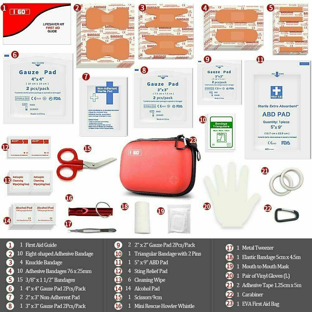 85 Piece Compact First Aid Kit – Hard Shell Case for Hiking, Camping, Car