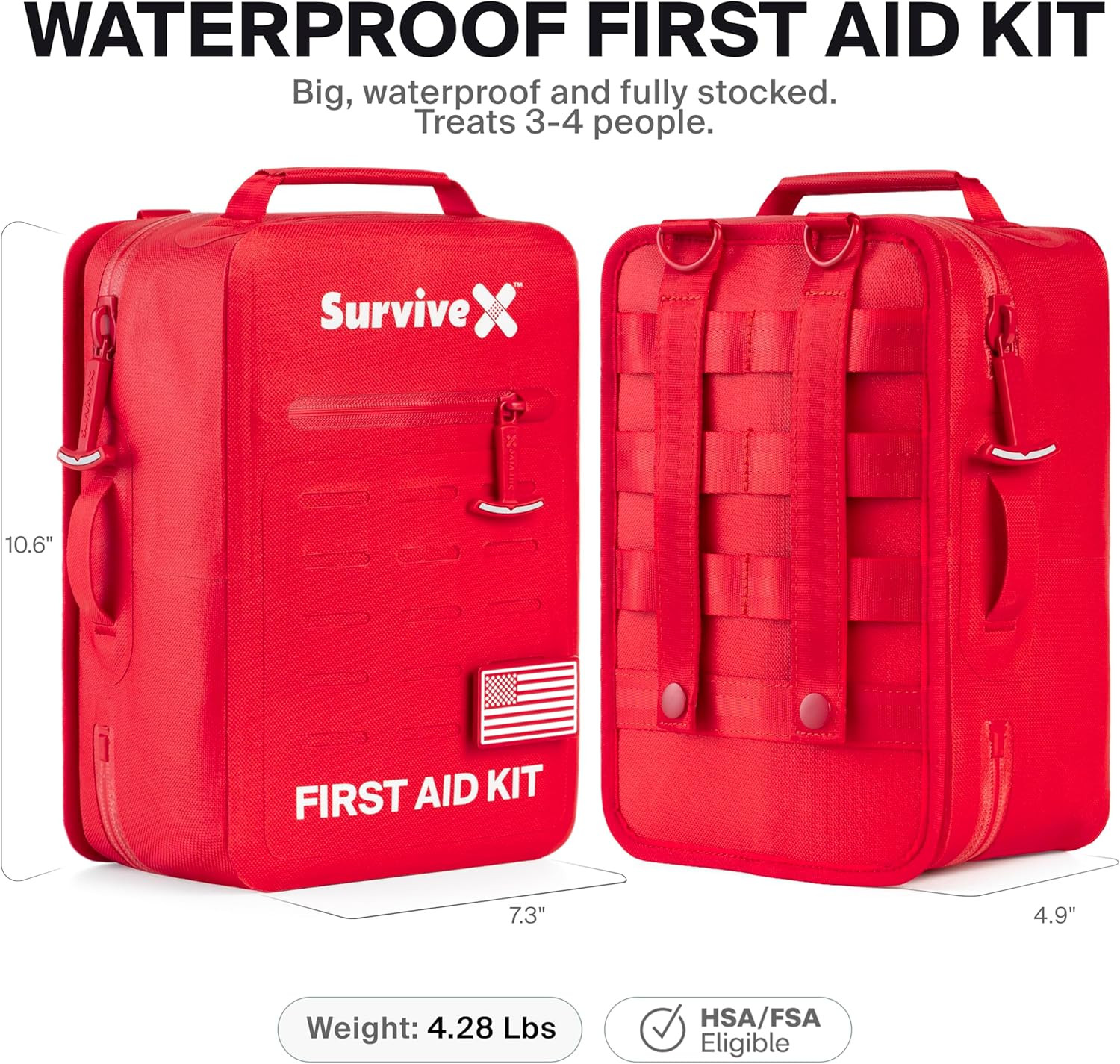 Survivex Large Waterproof First Aid Kit for Car, Travel & Home – Emergency Kit f