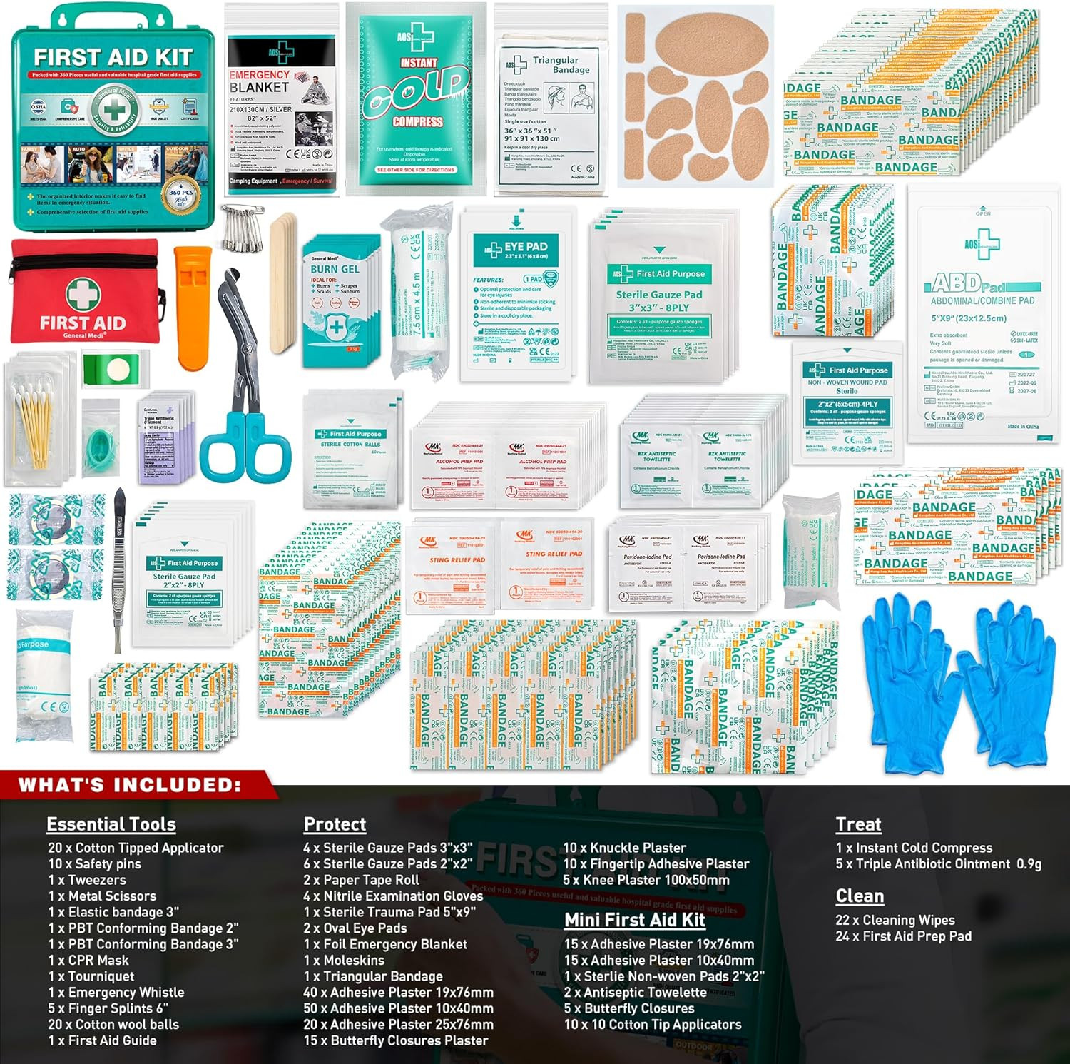 360 Pieces First Aid Kit Comprehensive Large First Aid Box with Premium Supplies