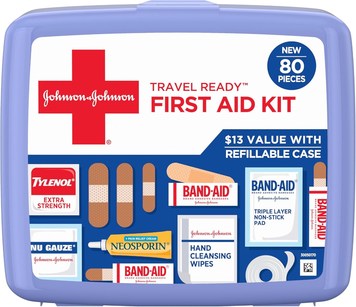 BAND-AID Travel First Aid Kit 80 Piece Portable Emergency Wound Care for Home