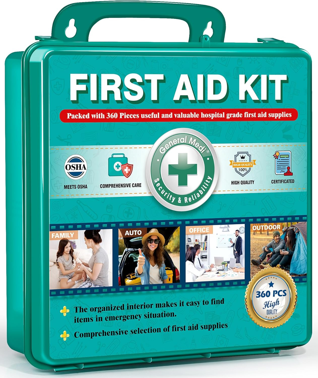 360 Pieces First Aid Kit Comprehensive Large First Aid Box with Premium Supplies