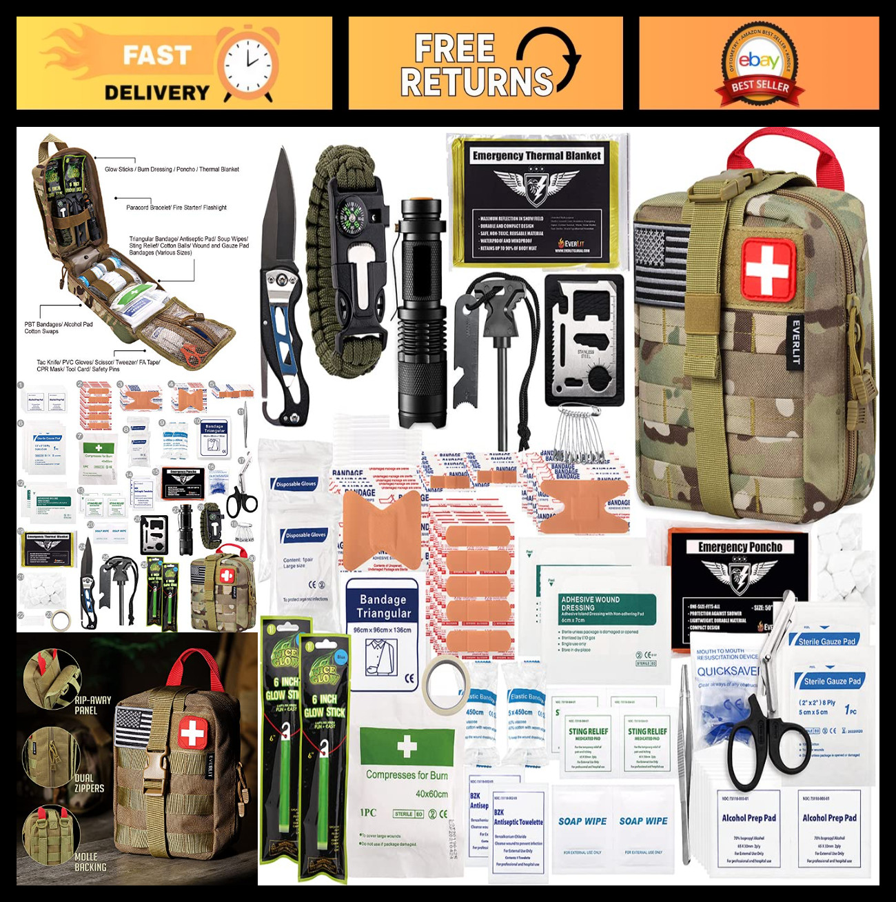 250-Piece Survival First Aid Kit | IFAK EMT Molle Pouch | Emergency Gear for Cam