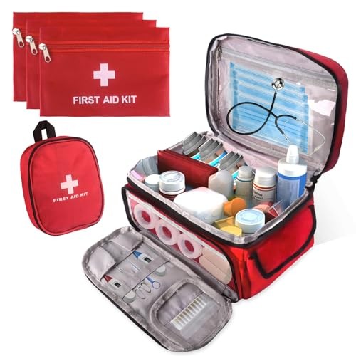 First Aid Bag Set w/ Large Medical Organizer, 3 Portable Pouches & Carry Bag