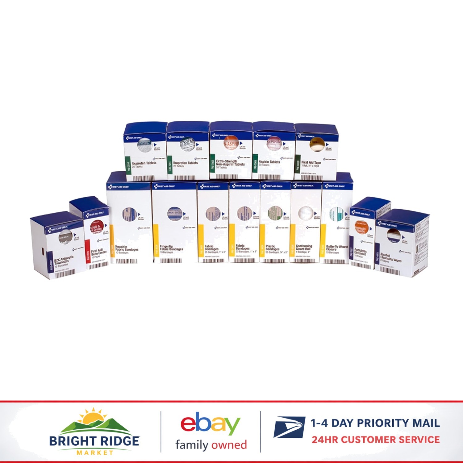 First Aid Refill Kit for 50 Individuals, Compact Box with 237 Medical Essentials