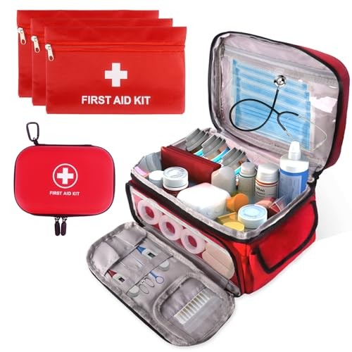 First Aid Bag Set with Large Medical Organizer, Portable Pouches & Hanging Bag