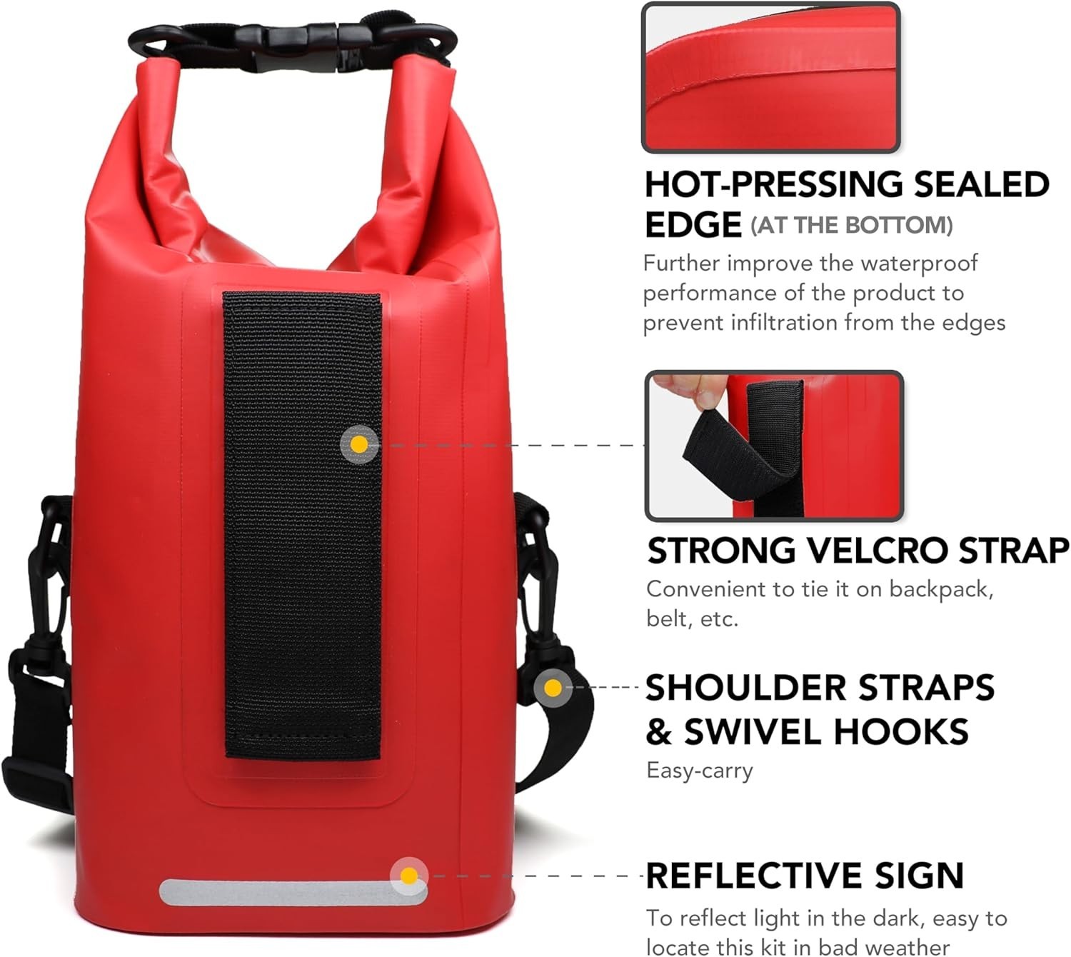 250 PCS Waterproof First Aid Kit Roll Top Dry Bag Reflective Red for Boating