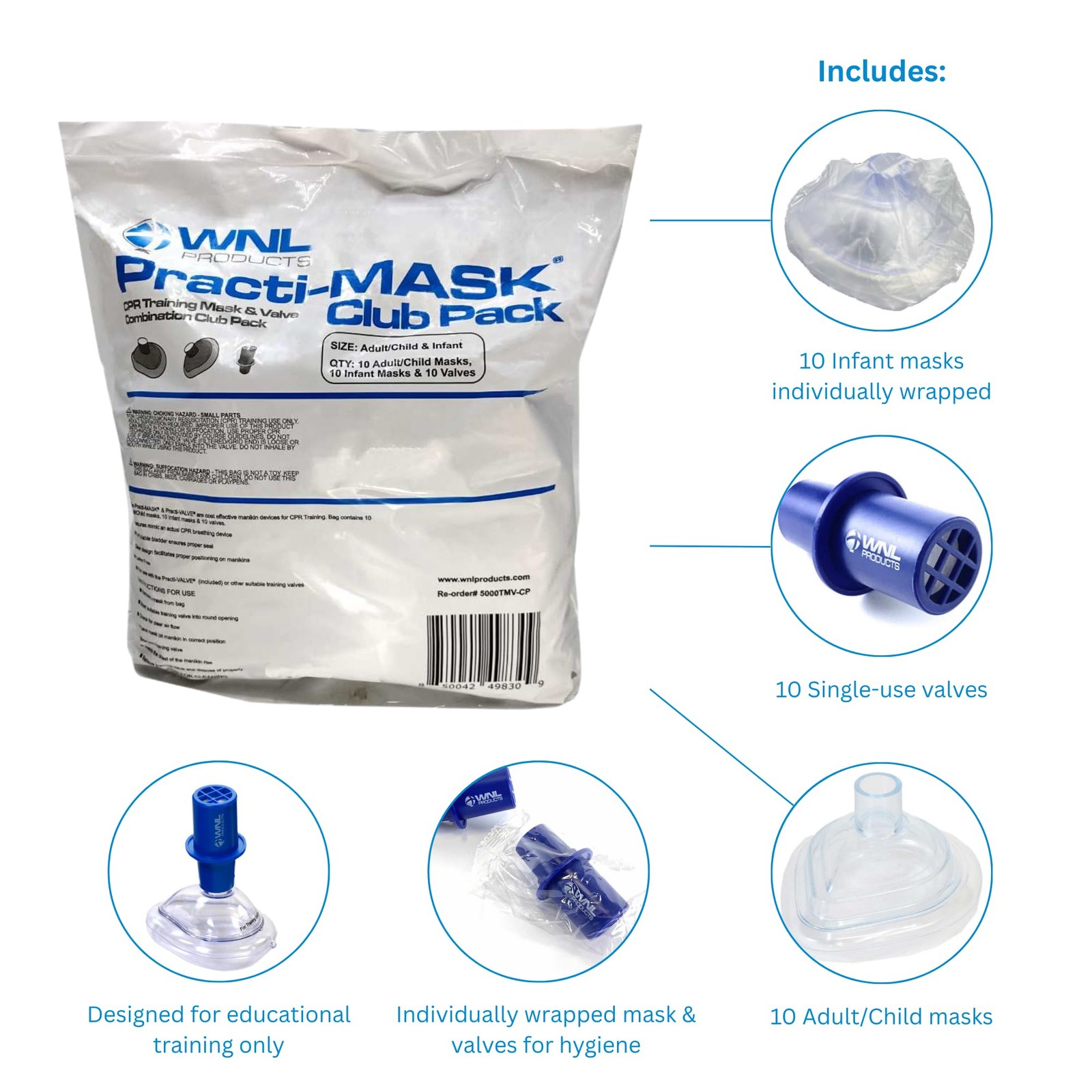 5000TMV-CP Adult/& Infant CPR Practi-& Valve Combo Pack – Fits All WNL Traini…