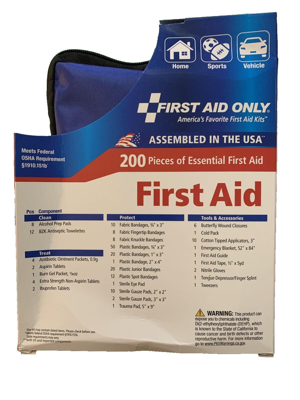 First Aid Only Kit Essentials Bandages Wound Closure Gauzes Pain Relief Burn
