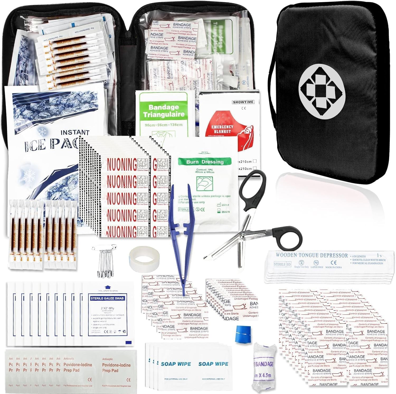 300Piece Travel First Aid Emergency Kit Home Essentials Hiking Survival Black