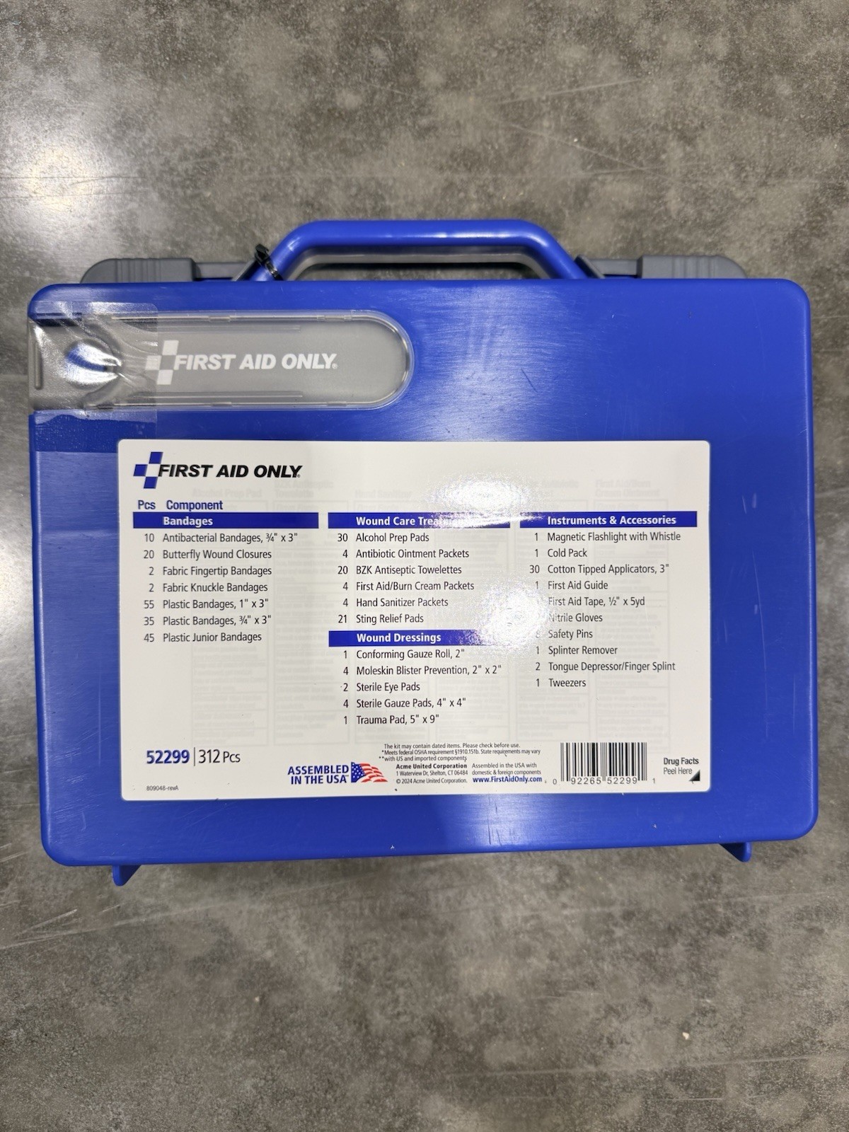 First Aid Only 52299 Portable Sterile 312pc First Aid Kit w/ Bandages