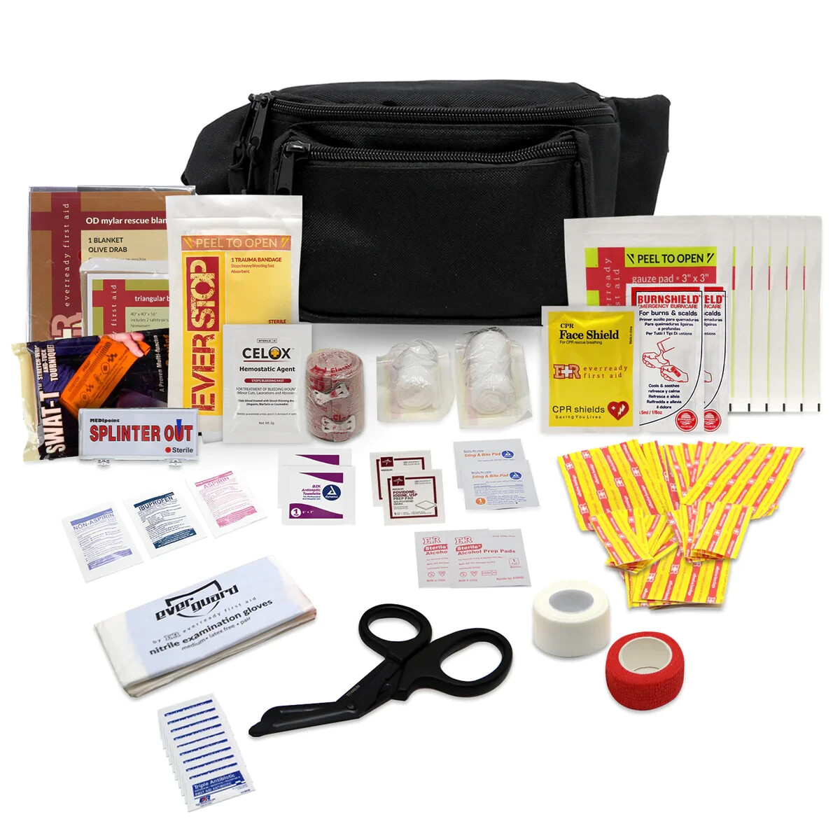 MediTac First Aid Kit Fanny Waist Pouch Fully Stocked Emergency Survival Kit