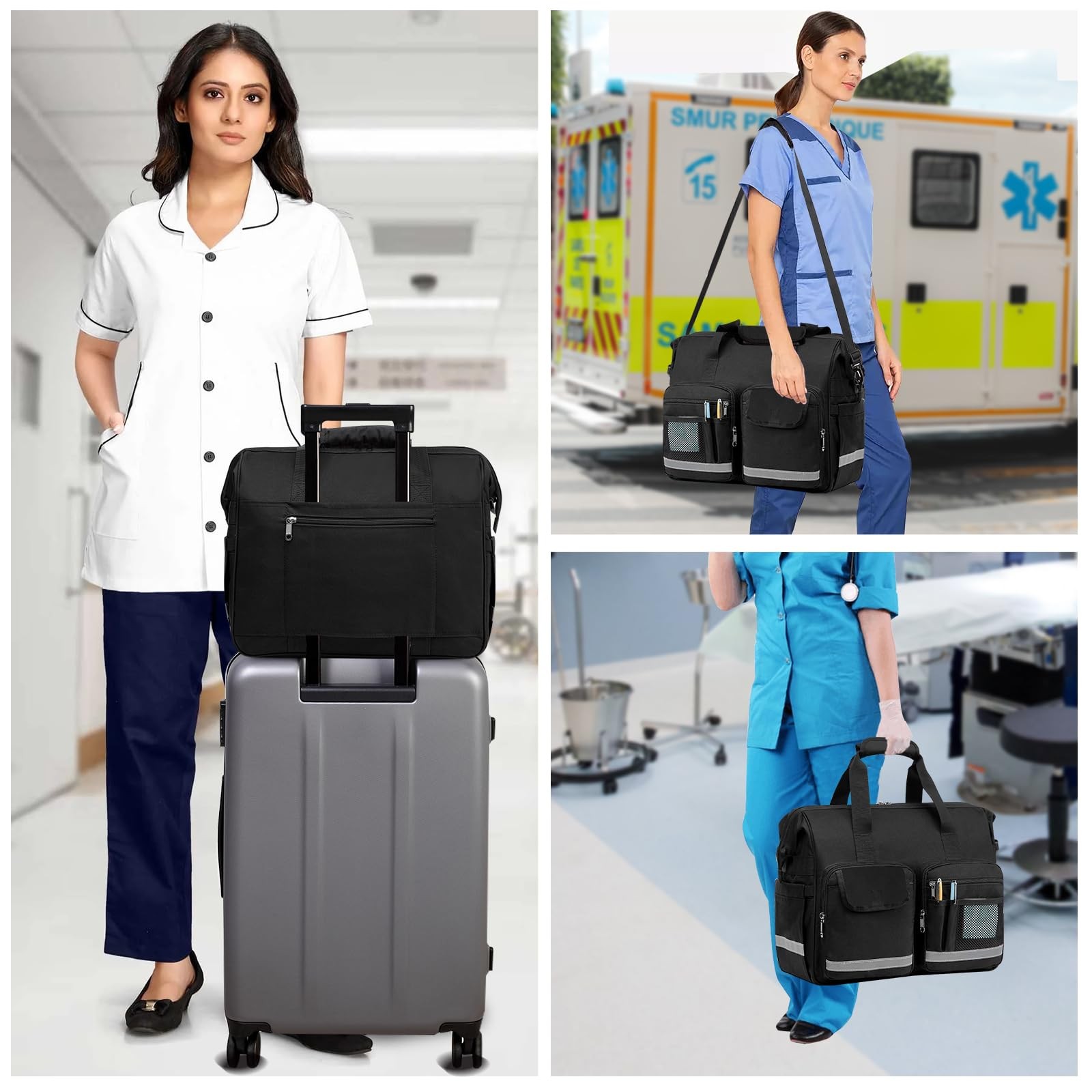 Gatycallaty Medical Bag for Doctor Home Health Nurse Trauma Red Large, Black