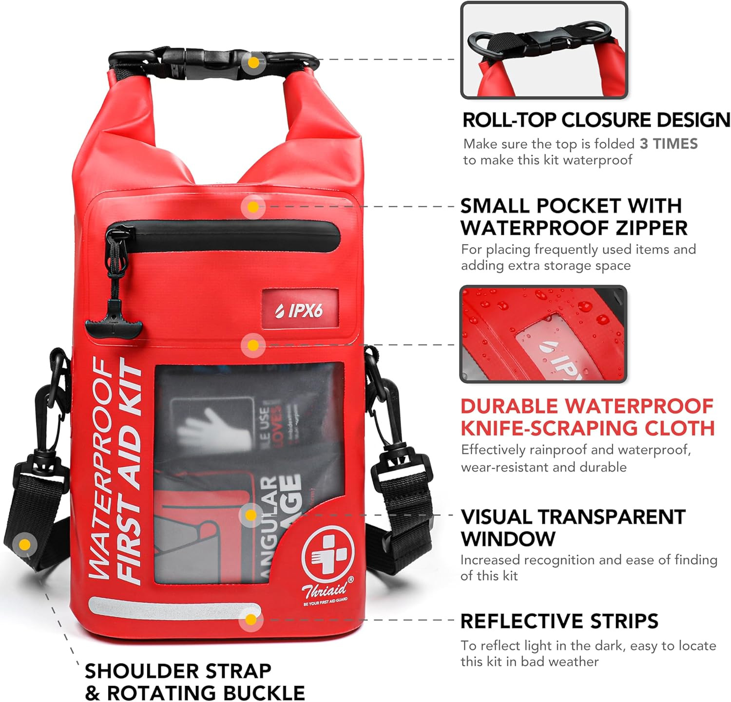 250 PCS Waterproof First Aid Kit, Roll Top Reflective Boat Dry Bag Bug Out Bags,