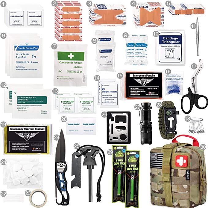 USA Tactical Stocked First Aid Survival Kit with MOLLE System, 250 Pc Set EDC