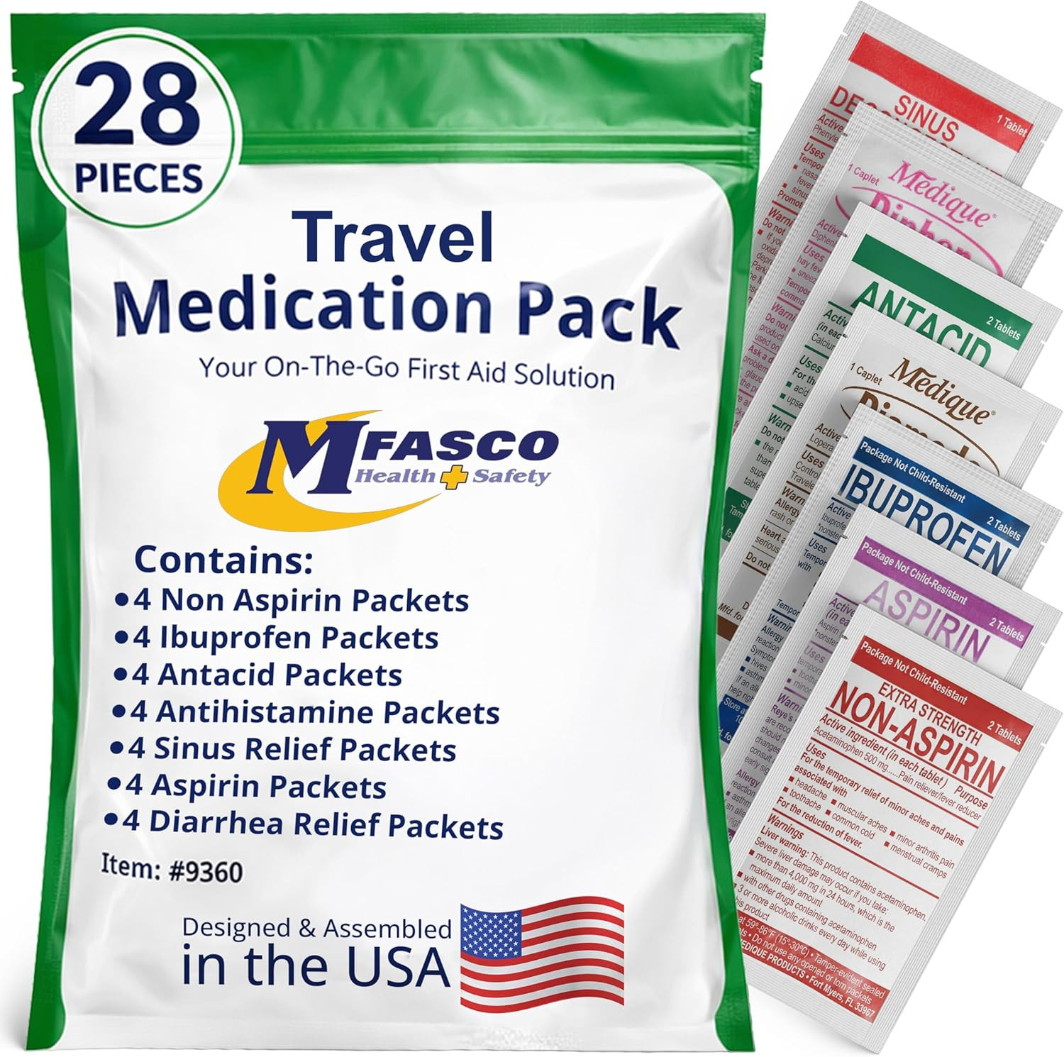 MFASCO – 7 in 1 – Travel Size Medicine Kit – TSA Approved | 28 First Aid Emergen