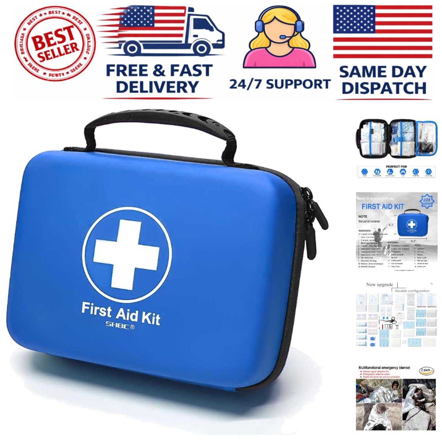 Portable Waterproof First Aid Kit – 228 Essential Pieces for Travel & Camping