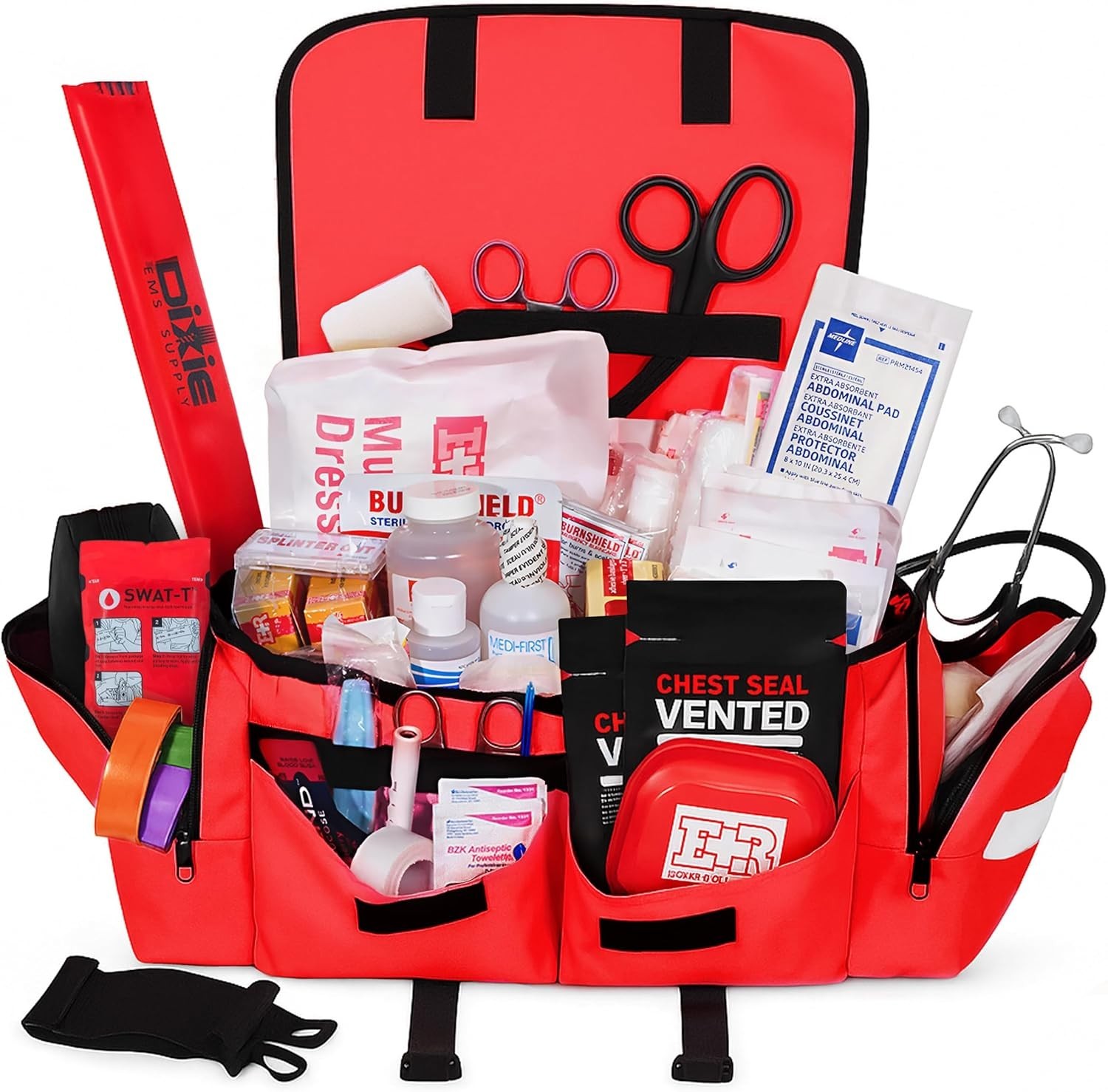 Fully Stocked EMT Trauma Bag – Tactical First Responder Medical Kit with Tourniq