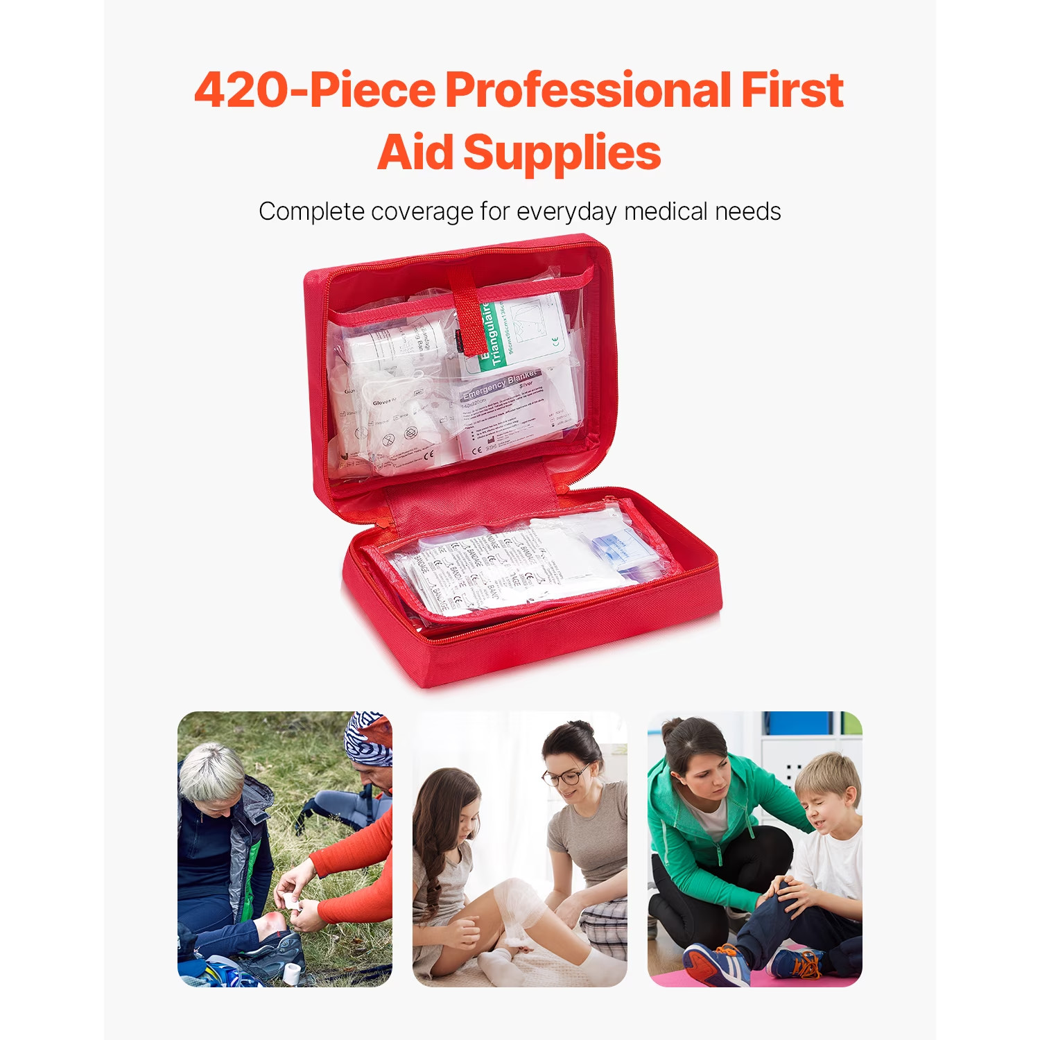 Comprehensive First Aid Kit, 420 Pieces, Durable 600D Nylon Survival Bag, Emerge
