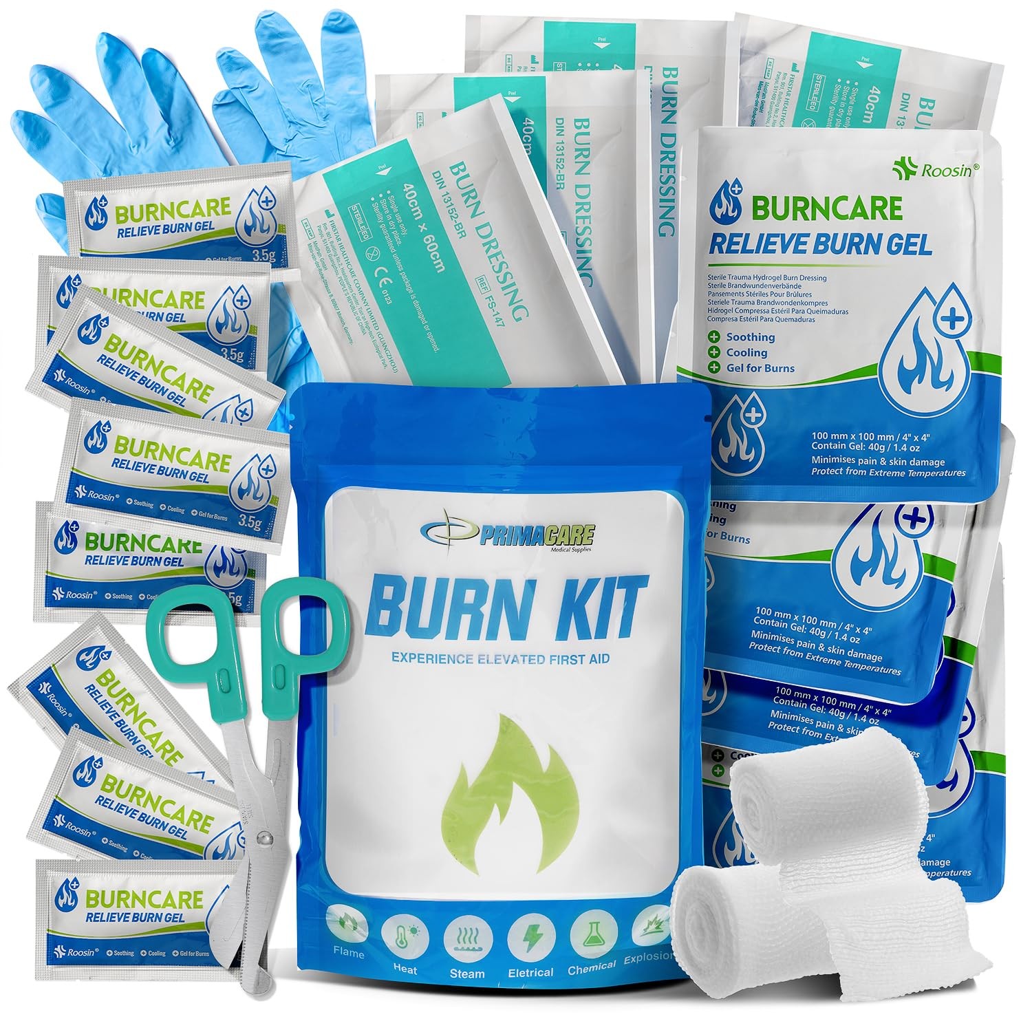 PrimaCare WB-7707 Emergency First Aid Burn Kit – 22-Piece Relief Blue