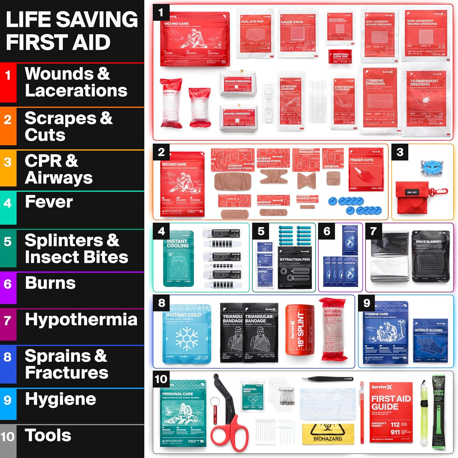 Large First Aid Kit for Car, Travel & Home – Emergency Kit for Hiking, Camping,