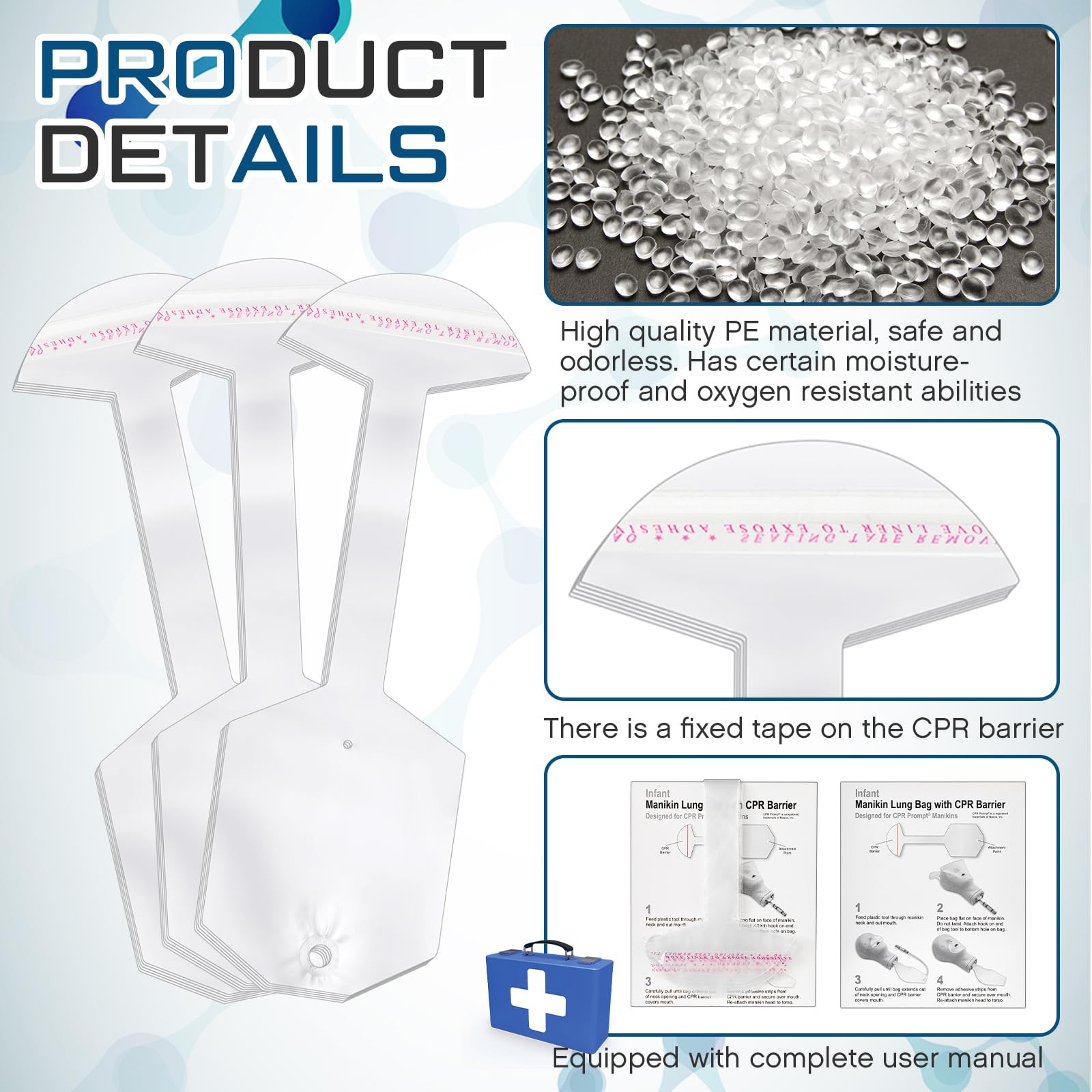 100 Pcs 100 Pcs Adult/Child CPR Manikin Infant Face Shield Lung Bag Manikin Repl