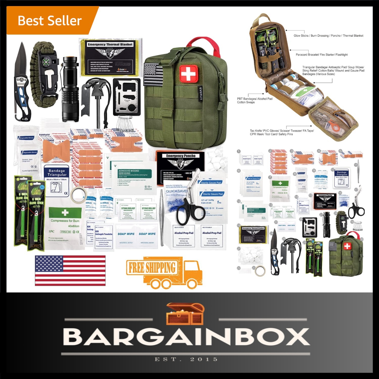 Durable 250-Piece First Aid Survival Kit in Molle Pouch – Compact and Portable