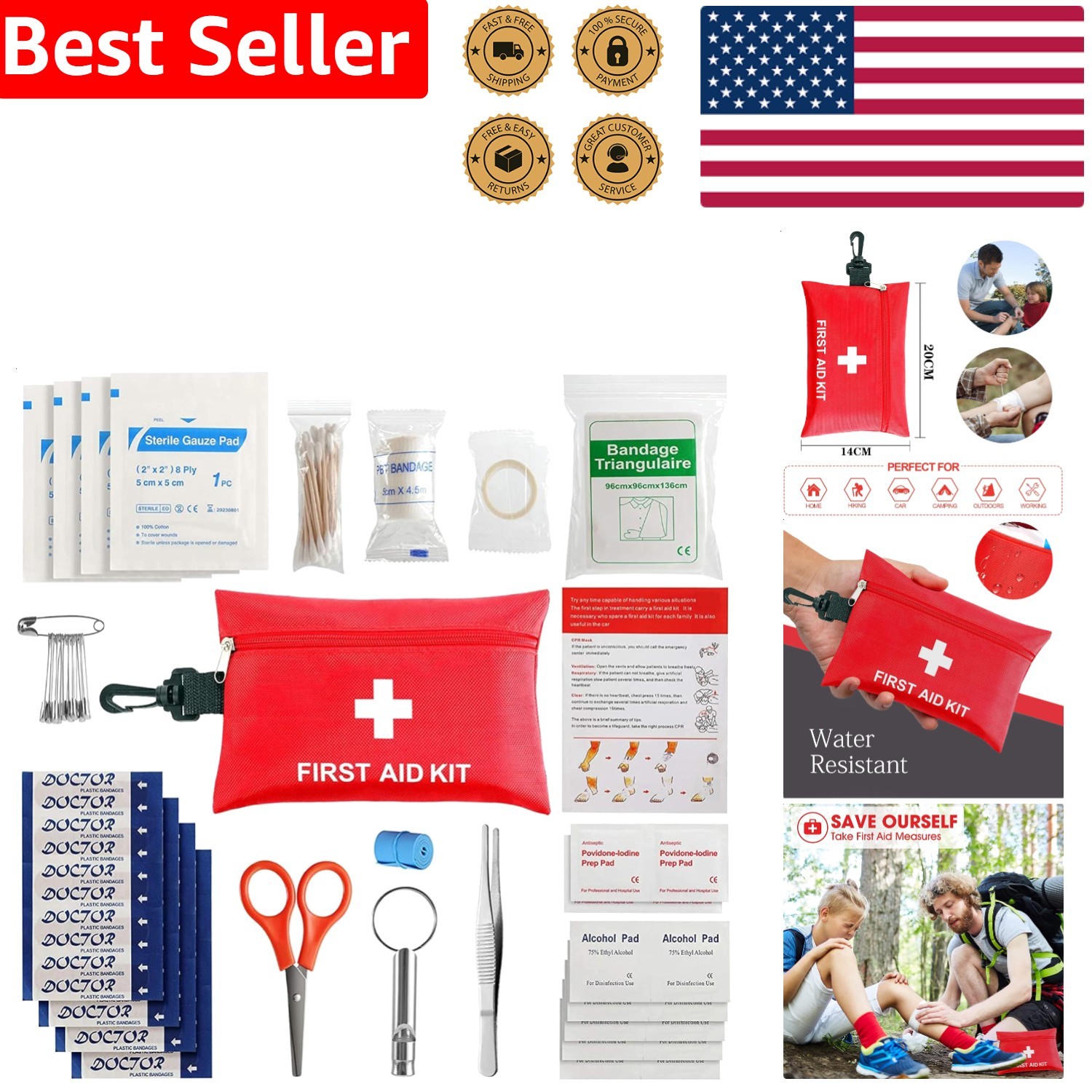 Compact 97 Piece First Aid Kit – Waterproof Outdoor Emergency Medical Supplies