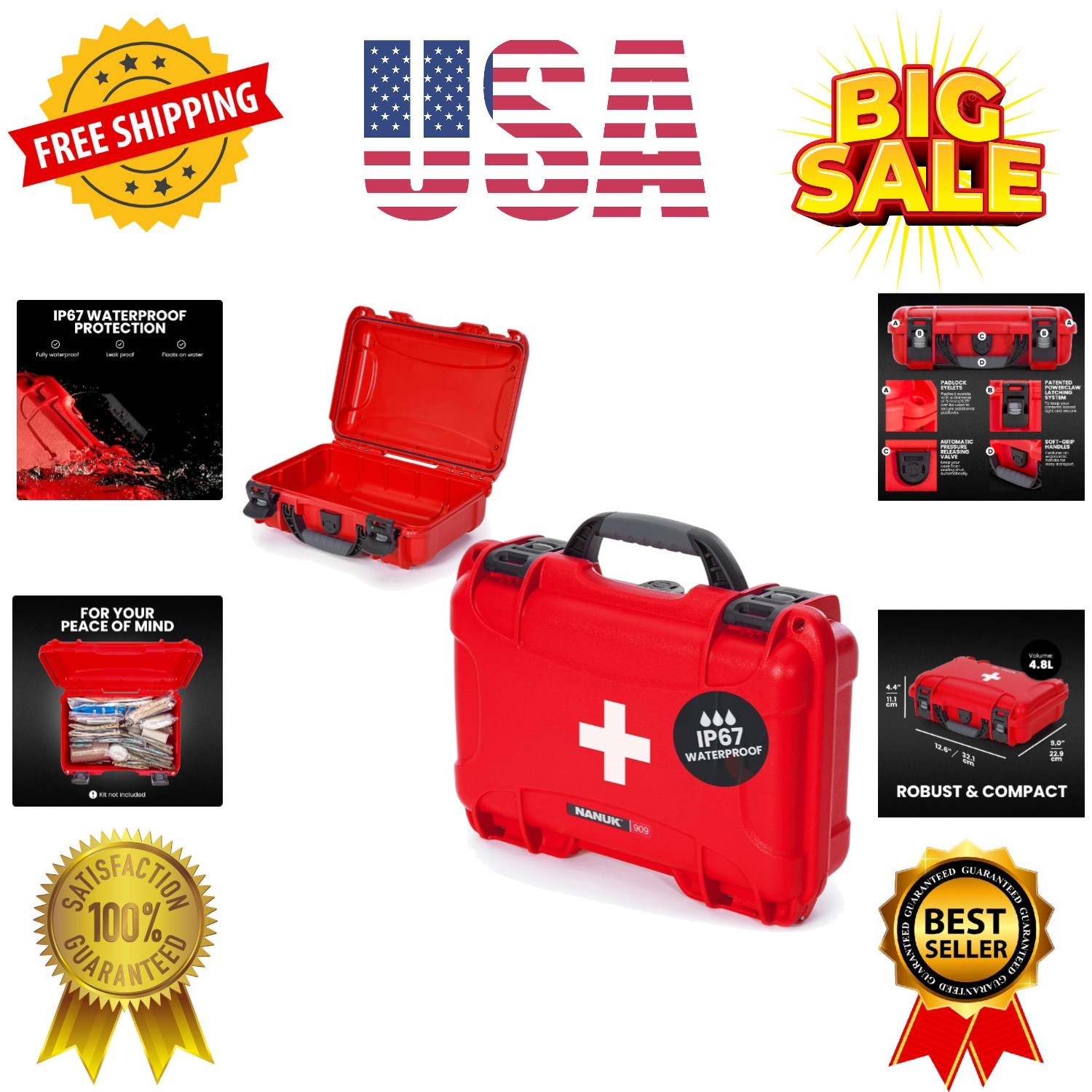 909 Waterproof First Aid Box Empty – Durable, Medical First Aid Organizer Cas…