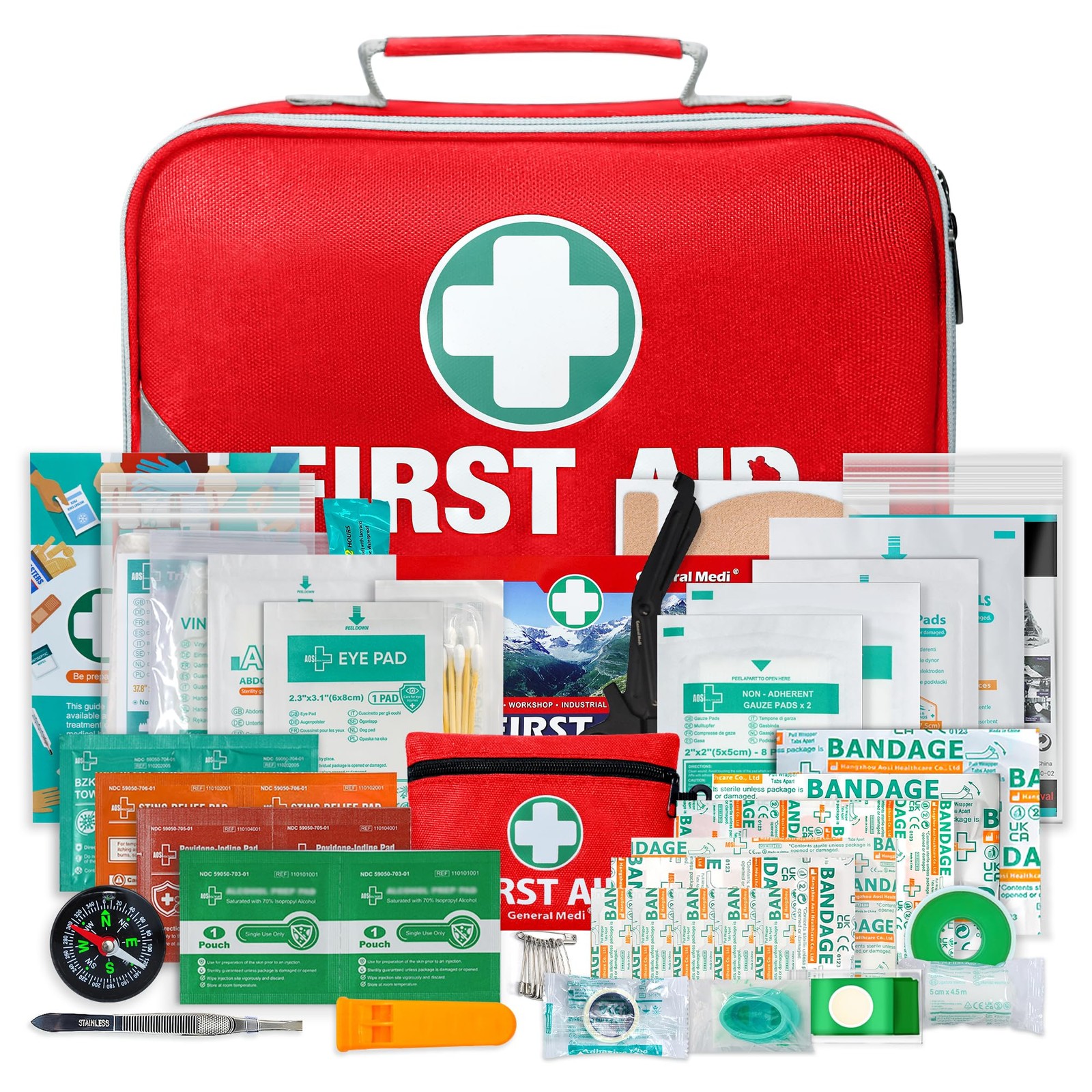 General Medi 2-in-1 First Aid Kit (215 Piece Set) + 43 258 Set, Red