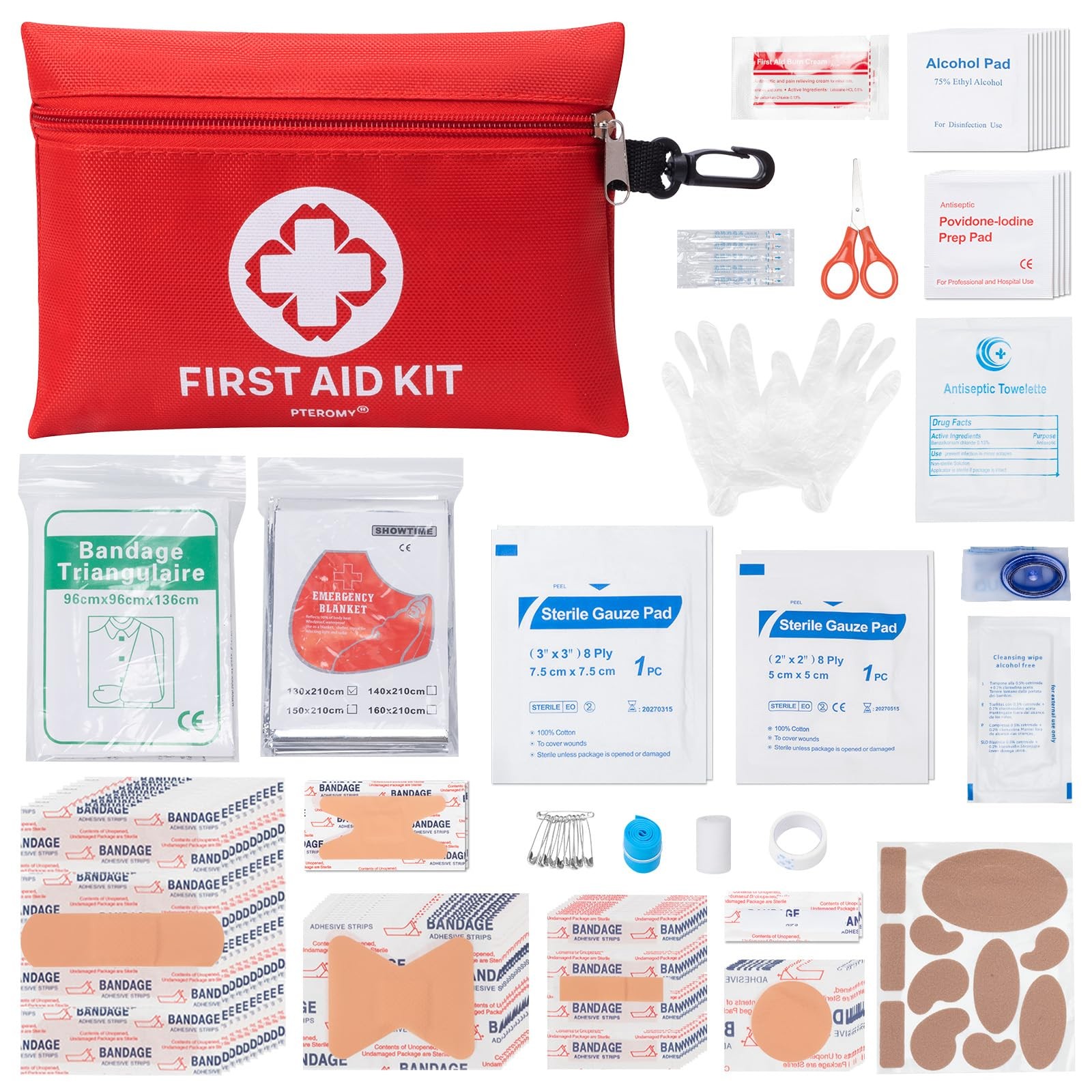 PTEROMY 150 Piece Mini First Aid Kit, Portable 150 Count (Pack of 1), Red