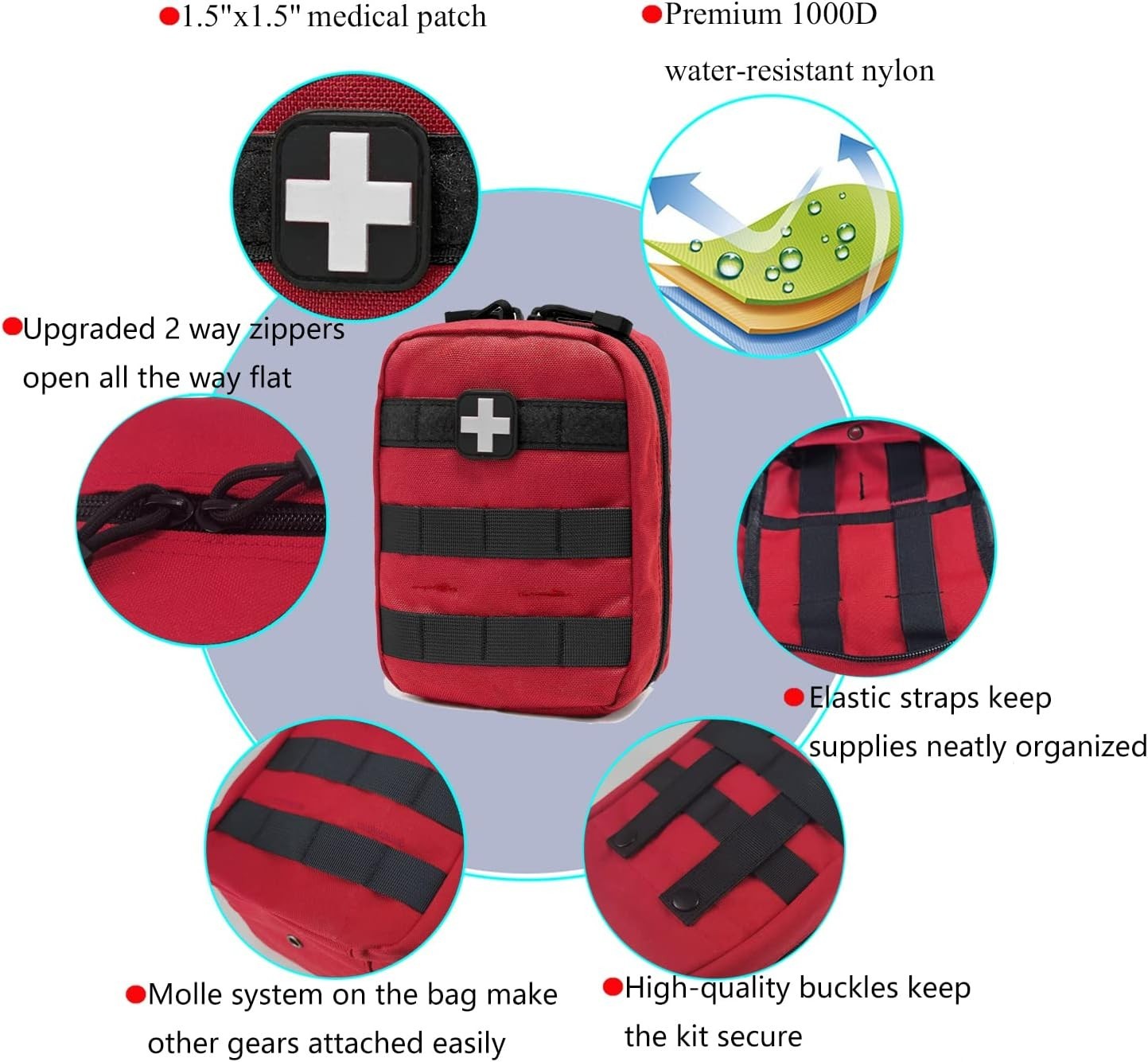 Red EMT Pouch MOLLE First Aid Kit – 180 Medical Supplies, Tactical, Waterproof