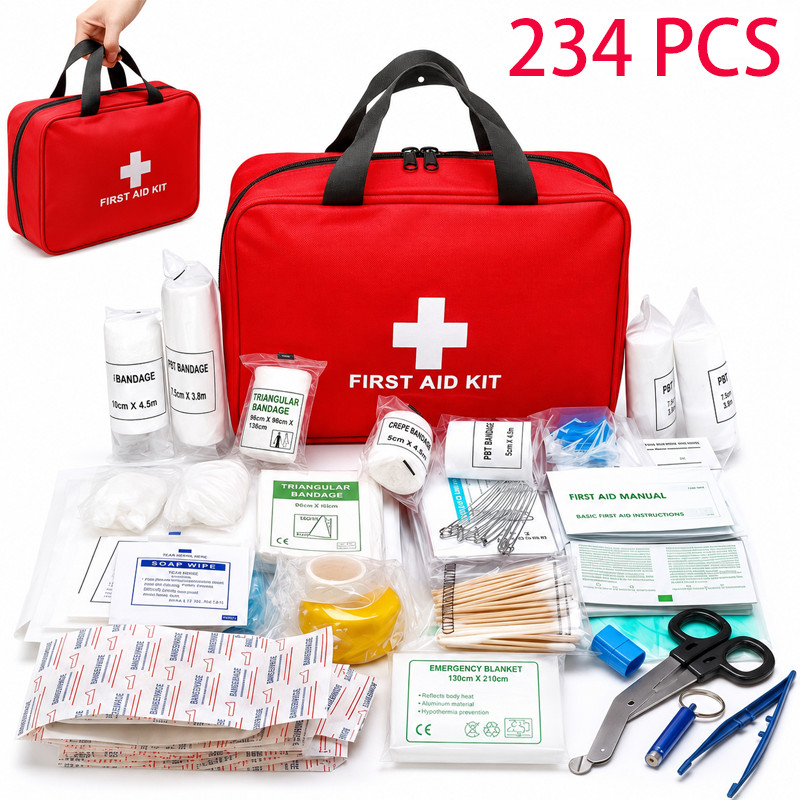 First Aid Kit 234 Pcs Emergency Camping Hiking Home Office Car Kit Bandages